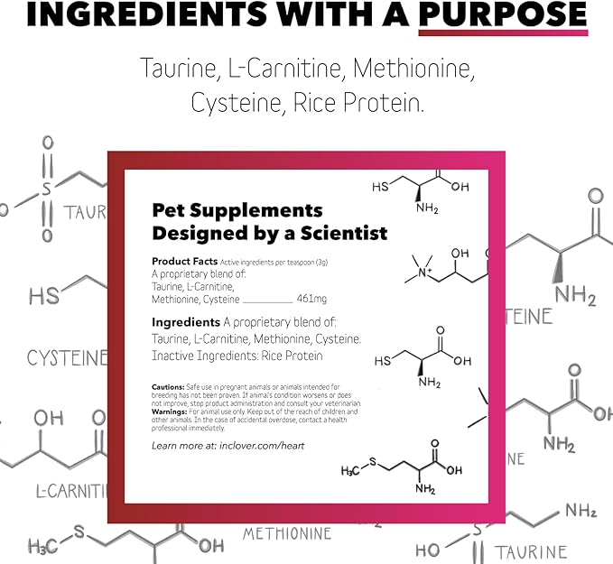 InClover Heart+ Dog and Cat Cardiac Health Supplement - Taurine Supplement for Dogs and Cats - Supports Heart &amp; Immune Health, Pet Supplement for Weight Management &amp; Senior Pet Health