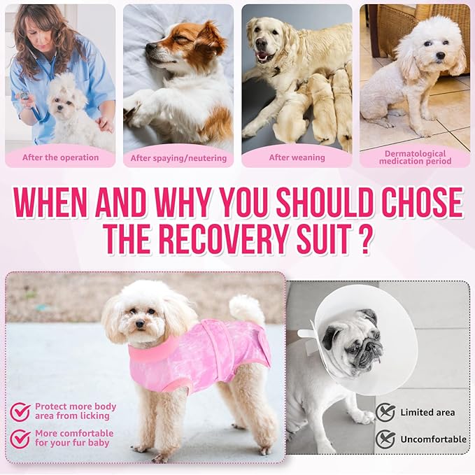 Lukovee Recovery Suit for Dogs, Zipper-On Onesie for Female Male Dog, Abdominal Wounds Cone E-Collar Alternative, Prevent Licking Spay (4XL, Pink Tie-dye)