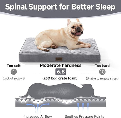 OhGeni Orthopedic Waterproof &amp; Machine Washable Dog Bed for Small Medium Pets, Suitable for Crates, Cat Mat with 25D Egg Crate Foam, Removable Cover &amp; Invisible Zipper, 30 Inches(Gray)