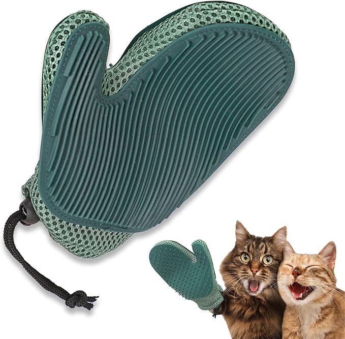 2 in 1 Cat Fur Glove &amp; Pet Hair Remover Glove, Dog Grooming Glove Brush for Shedding, Massage, Efficient Pet Hair Remover Mitt for Cleaner Couch, Carpet [Blue/Single]