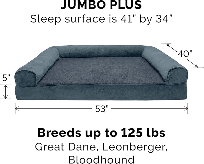 Furhaven Cooling Gel Dog Bed for Large Dogs w/ Removable Bolsters &amp; Washable Cover, For Dogs Up to 125 lbs - Sherpa &amp; Chenille Sofa - Orion Blue, Jumbo Plus/XXL