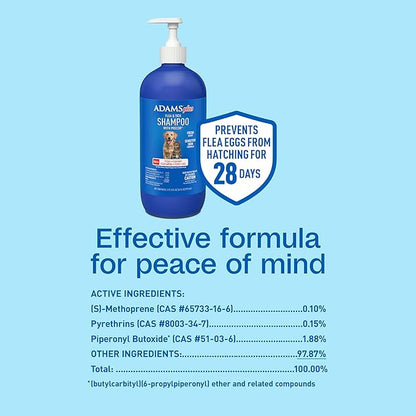 Adams Plus Flea &amp; Tick Shampoo with Precor for Cats, Kittens, Dogs &amp; Puppies Over 12 Weeks Of Age |Sensitive Skin Flea Treatment |Kills Adult Fleas, Flea Eggs, Ticks, and Lice |24 Oz, Pump Included