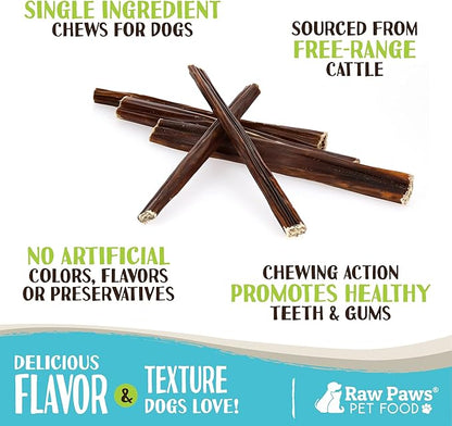 Raw Paws Beef Gullet Sticks for Dogs, 6-inch (10 Pack) - Free-Range Cows Raised Without Antibiotics or Added Hormones - Gullet Sticks for Small to Large Dogs - Beef Esophagus Dog Treats
