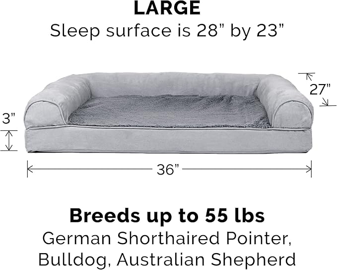 Furhaven Replacement Dog Bed Cover Plush &amp; Suede Sofa-Style, Machine Washable - Gray, Large