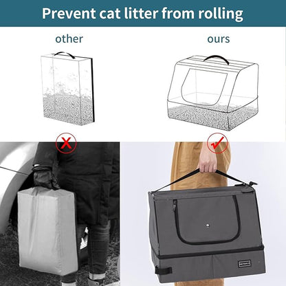 PETSFIT Portable Cat Litter Box - Removable 2-Layer Leak-Proof Lining, Scratch-Resistant Fabric with Sturdy Support Frame, Travel &amp; Collapsible Cat Litter Box Grey
