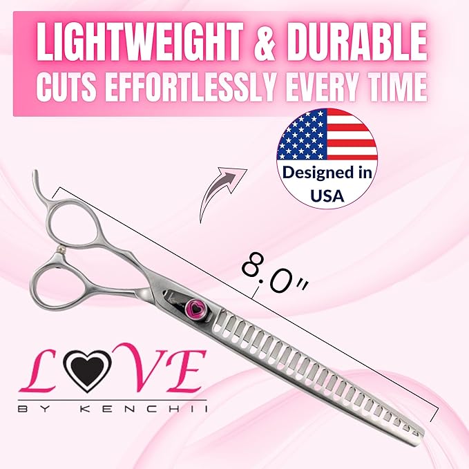 Kenchii Love Left Handed Dog Grooming Scissors, 22 Tooth Blender Shears, Dog Scissors for Grooming, Professional Pet Grooming Scissors, Ergonomic &amp; Comfortable