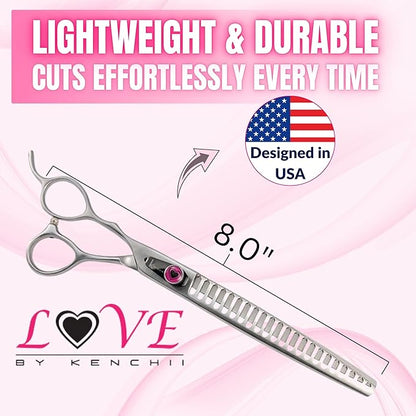 Kenchii Love Left Handed Dog Grooming Scissors, 22 Tooth Blender Shears, Dog Scissors for Grooming, Professional Pet Grooming Scissors, Ergonomic &amp; Comfortable