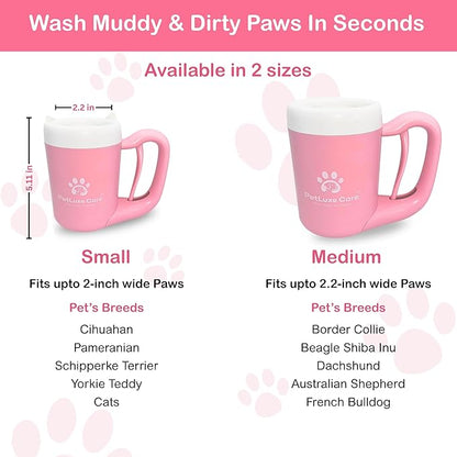 Dog Paw Cleaner for Small &amp; Medium Dogs – Portable Paw Washer Cup with Soft Silicone Brush, Towel &amp; Moisturizing Balm – Gently Cleans Muddy Paws After Walks (Pink, Small)