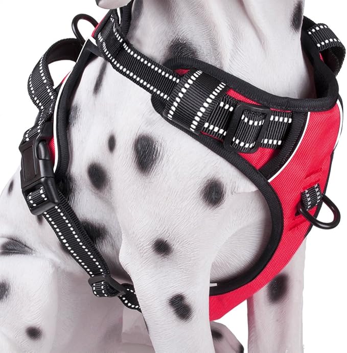 PoyPet No Pull Dog Harness, Reflective Comfortable Vest Harness with Front &amp; Back 2 Leash Attachments and Easy Control Handle Adjustable Soft Padded Pet Vest for Small to Large Dogs (Red,XS)