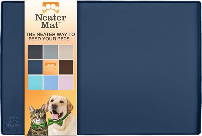 Neater Pet Brands Neater Mat Pet Mats for Food and Water, Cat &amp; Dog Bowl Mat Waterproof Silicone, Feeding Tray, Dog Food Mats for Floors, Placemat w/Raised Edge for Under Bowls, 32" x 24", Dark Blue