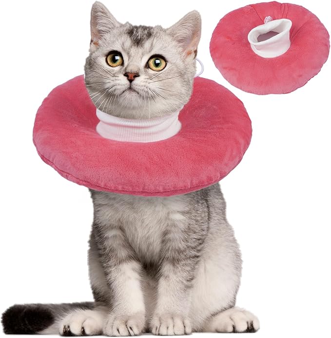 Anti-Lick Recovery Cone for Cats, Adjustable Soft Elizabethan Collar After Surgery, Easy on &amp; Off with Drawstring Buckle, Eat &amp; Drink Normally, Mashable Washable Pet Cone, Pink Large