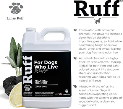 Ruff by Lillian Ruff Activated Charcoal Pet Shampoo – Lemon Sage – Deep Cleanser, Deodorizer &amp; Stain Remover – Hydrates Dry Itchy Skin – Puppy &amp; Dog Safe – USA Made (Gallon)
