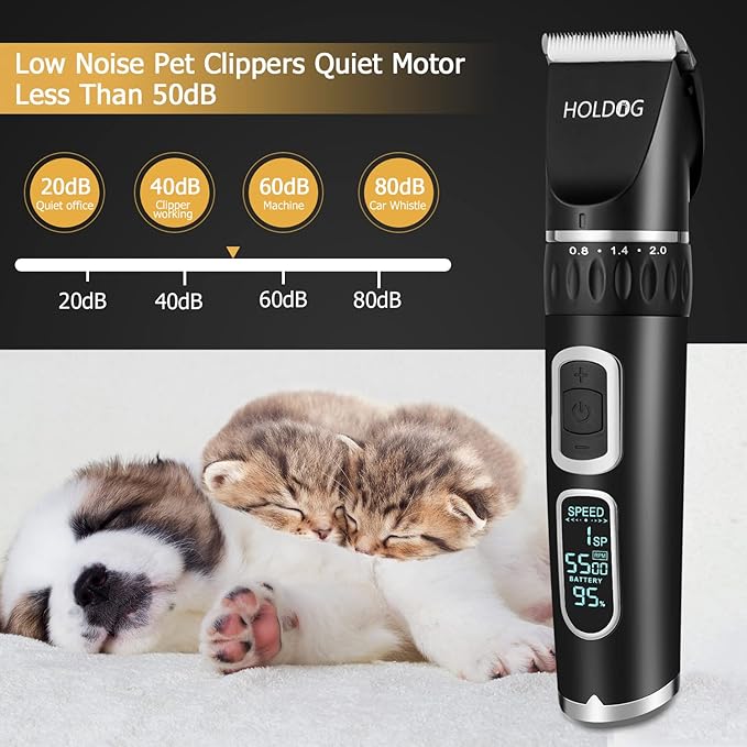 Dog Clippers Professional Heavy Duty Dog Grooming Clipper 3-Speed Low Noise High Power Rechargeable Cordless Pet Grooming Tools for Small &amp; Large Dogs Cats Pets with Thick &amp; Heavy Coats