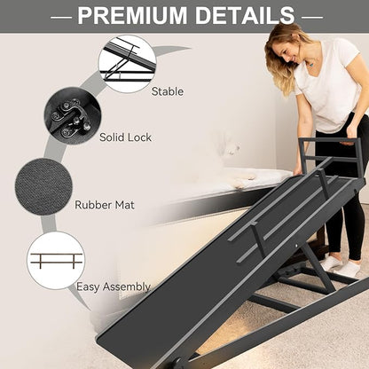 Aboron Antislip Folding Dog Ramp, Adjustable Pet Ramp for Bed/Couch/Car, Rubber Mat with High Traction, Great for Small &amp; Large Old Dogs &amp; Cats, Supports up to 200 lbs,63" Long