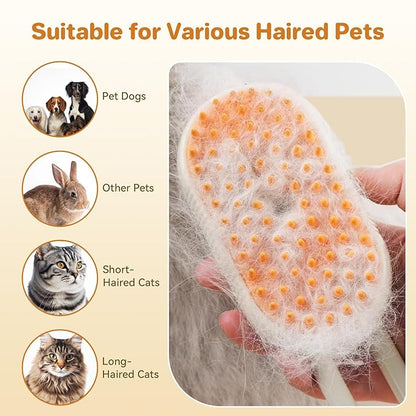 LunaSync Cat Steam Brush for Shedding, 4 in 1 Rechargeable Pet Grooming Brush for Cats and Dogs, Anti-Static Deshedding Tool with Massage &amp; Cleaning, Comb for Long Short Hair - Beige
