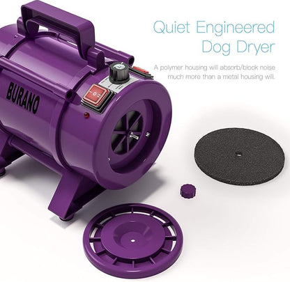 Burano Dog Dryer, High Velocity Pet Hair Dryer, 4.3HP Stepless Adjustable Speed Dog Hair Force Dryer for Dogs, Cats &amp; More, Powerful Pet Blower with Heater