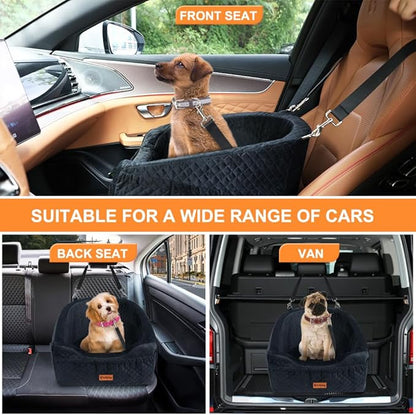 Vivifying Dog Car Seat for Small &amp; Medium Dogs, Detachable &amp; Washable Booster Seat for Pets Up to 30lbs, Travel Bed with Storage Pockets and Safety Belt – Black