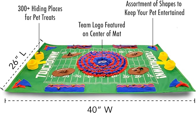 NFL Buffalo Bills Dog Snuffle Mat – Interactive Pet Slow Feeder, Football Field Design Food Puzzle Toy for Dogs &amp; Cats, Foraging Activity Mat for Smarter Feeding