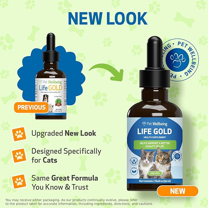 Life Gold for Cats - Supports Detoxification &amp; Healthy Immune Defenses, Astragalus, Burdock, Sheep Sorrel - Pet Wellbeing Vet-Formulated Holistic Supplement – 2 oz (59 ml)