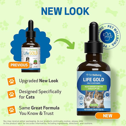 Life Gold for Cats - Supports Detoxification &amp; Healthy Immune Defenses, Astragalus, Burdock, Sheep Sorrel - Pet Wellbeing Vet-Formulated Holistic Supplement – 2 oz (59 ml)