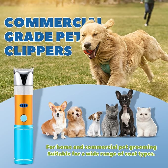 Dog Clippers for Grooming Cordless 400W with Rechargeable 5h-Standby Battery, Low Noise < 50db, Heavy-Duty Pet Hair Shaver Kit, with 2 Sharp &amp; Detachable Blades of 3MM&amp;6MM, Blue