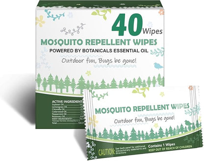 Natural Mosquito Repellent Wipes, DEET Free Insect &amp; Bug Repellent Wipes, Easy to Use, Long Lasting, Travel Sized
