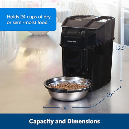 PetSafe Automatic Cat Feeder - Healthy Pet Simply Feed - Automatic Pet Feeder for Cats &amp; Dogs - Timed Pet Feeder with Programmable Portion Control - Holds 24 Cups of Dry or Semi-Moist Dog or Cat Food