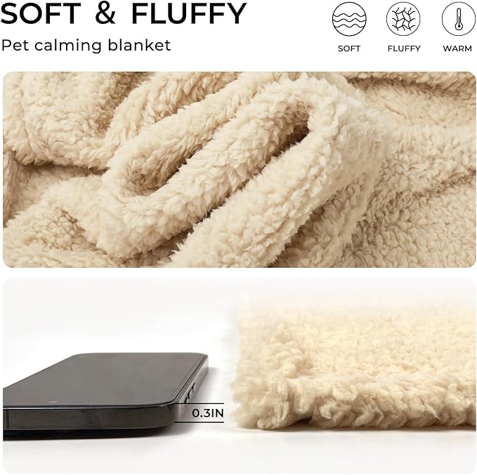 1 Pack 3 Calming Blankets Fluffy Premium Fleece Pet Blanket Soft Sherpa Throw for Dog Puppy Cat Beige Medium (30" x20&