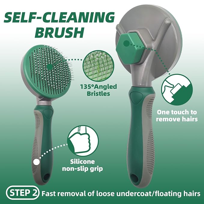 Pet Grooming Kit - 7 PCS Green Deshedding Brush Set with Undercoat Rake, Slicker Brush, Bath Brush &amp; Nail Clipper for Short &amp; Long-Haired Dogs and Cats