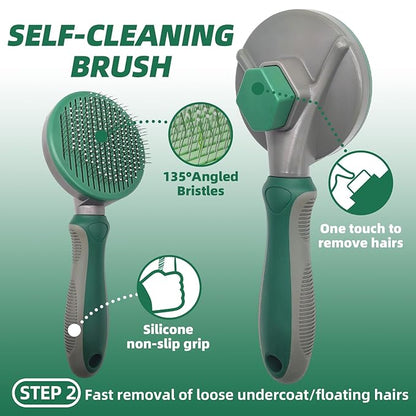 Pet Grooming Kit - 7 PCS Green Deshedding Brush Set with Undercoat Rake, Slicker Brush, Bath Brush &amp; Nail Clipper for Short &amp; Long-Haired Dogs and Cats