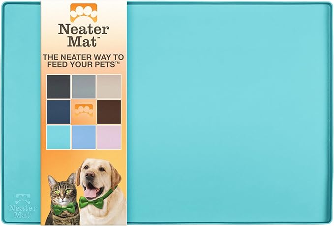 Neater Pet Brands Neater Mat Pet Mats for Food and Water, Cat &amp; Dog Bowl Mat Waterproof Silicone, Feeding Tray, Dog Food Mats for Floors, Placemat w/Raised Edge for Under Bowls, 32" x 24", Aquamarine