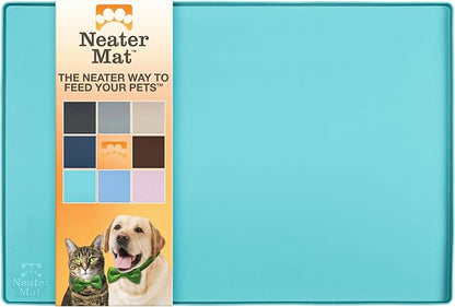 Neater Pet Brands Neater Mat Pet Mats for Food and Water, Cat &amp; Dog Bowl Mat Waterproof Silicone, Feeding Tray, Dog Food Mats for Floors, Placemat w/Raised Edge for Under Bowls, 32" x 24", Aquamarine