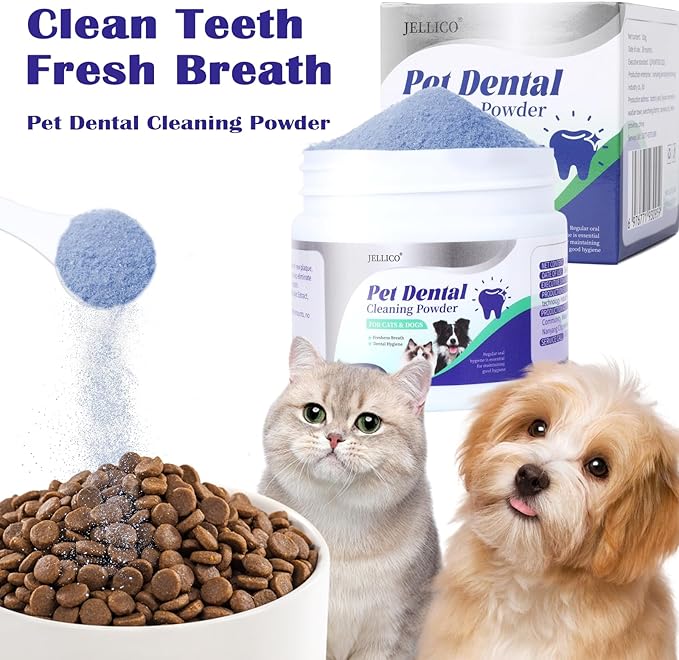 Dog Teeth Cleaning Powder, Dog Dental Powder and Cats Breath Freshener, Bad Breath &amp; Tartar Remover for Pets, Suitable for Large, Medium &amp; Small Canine(Blue)