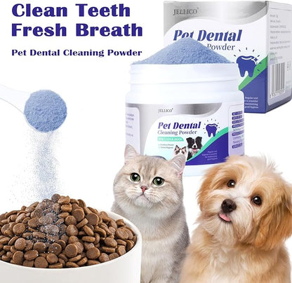 Dog Teeth Cleaning Powder, Dog Dental Powder and Cats Breath Freshener, Bad Breath &amp; Tartar Remover for Pets, Suitable for Large, Medium &amp; Small Canine(Blue)