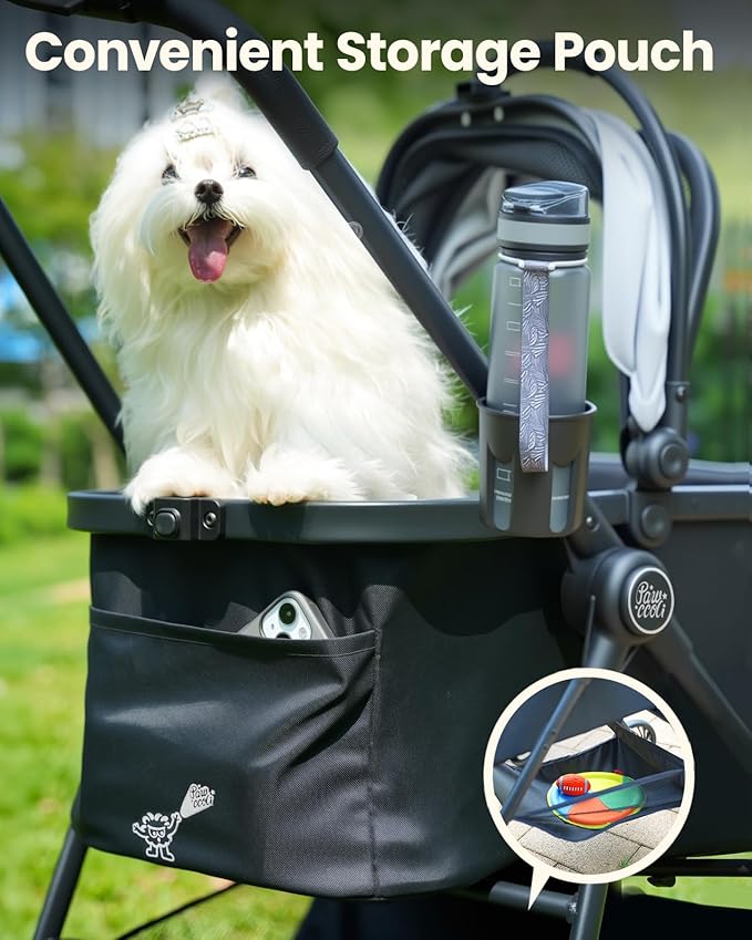 Pet Stroller for Small Dogs and Cats, One-Click Foldable Dog Stroller with Detachable Carrier &amp; 3 Safety Tethers, Holds up to 33 lbs, Storage Basket &amp; Cup Holder, Breathable Mesh, Black