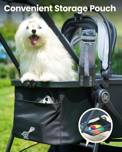 Pet Stroller for Small Dogs and Cats, One-Click Foldable Dog Stroller with Detachable Carrier &amp; 3 Safety Tethers, Holds up to 33 lbs, Storage Basket &amp; Cup Holder, Breathable Mesh, Black