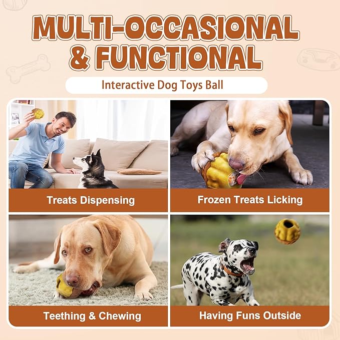 Dog Frozen Treats Toy, Cognitive Dogs Brain Stimulation Toys for Aggressive Chewers, Interactive Dispensing Toy Enrichment Keep Them Busy No-Boredom, Tough Nylon&amp;Coffe Wood Fillable Puzzle Dog Feeder