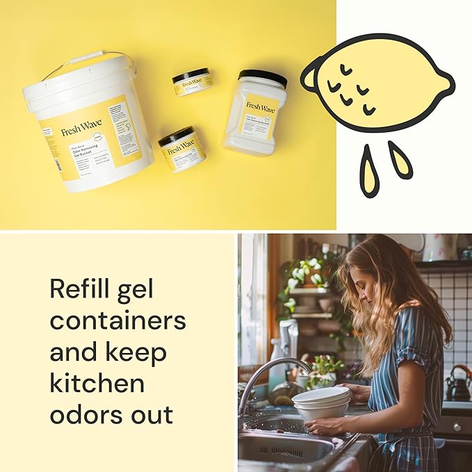 Fresh Wave Odor Removing Gel Bucket, 15.5 lb. (248 oz.) | Lemon Scent Refill | Odor Absorbers for Home | Safer Odor Relief | Natural Plant-Based Odor Eliminator | For Cooking, Trash &amp; Pets