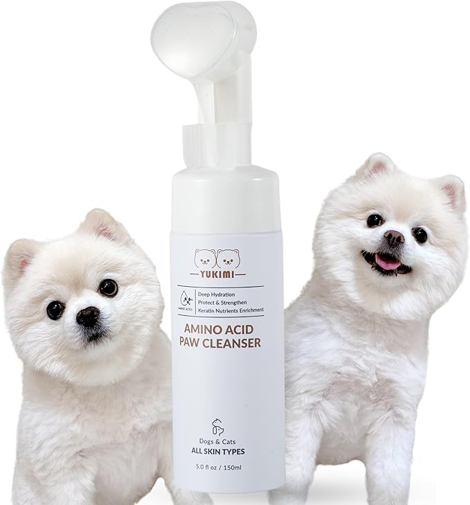 YUKIMI Premium Amino Acid Paw Cleanser with Silicone Bristle Brush for Dogs &amp; Cats | Dermatologist Certified Hypoallergenic | Hydrating, Soothing, Deodorizing, Moisturizing | pH Balanced - 5.0 Fl Oz