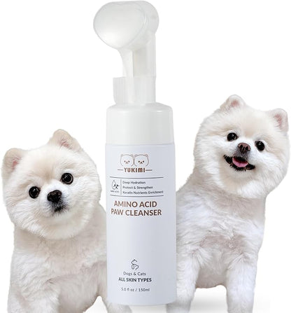 YUKIMI Premium Amino Acid Paw Cleanser with Silicone Bristle Brush for Dogs &amp; Cats | Dermatologist Certified Hypoallergenic | Hydrating, Soothing, Deodorizing, Moisturizing | pH Balanced - 5.0 Fl Oz