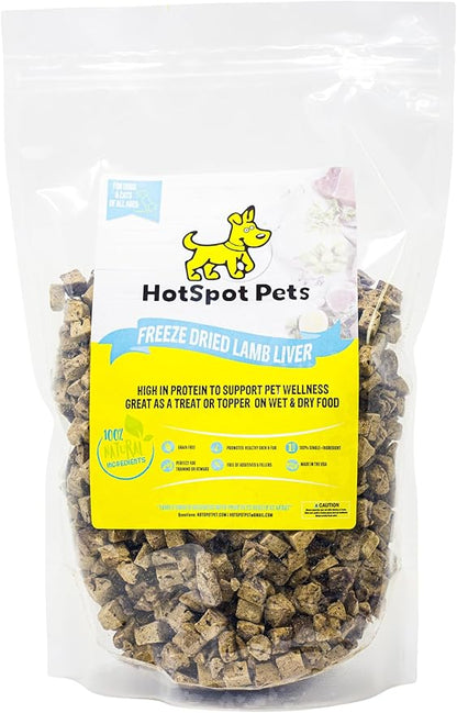 hotspot pets Lamb Liver Treats, 1LB Bag, All Natural Grain-Free Cat &amp; Dog Training Topper Snack, Single Ingredient, Made in USA