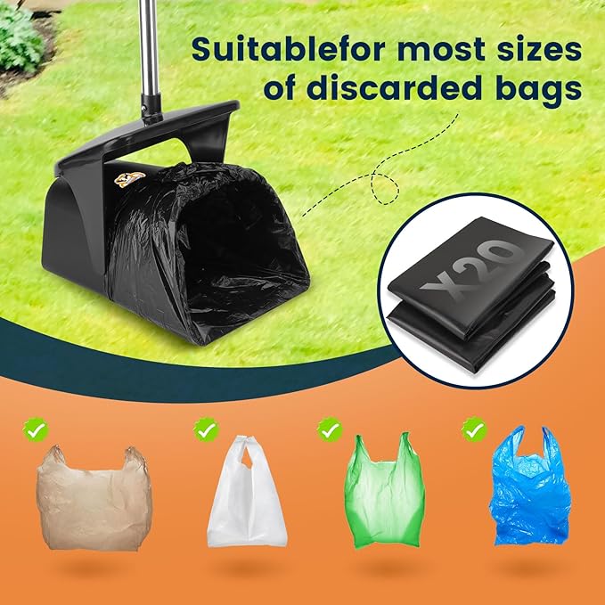 Pooper Scooper for Large Dogs Heavy Duty Swivel Bin &amp; Rake with 20 Waste Bag for Large Medium Small Dogs, Easy to Clean Pet Waste Use on Grass, Dirt, Gravel or Flats