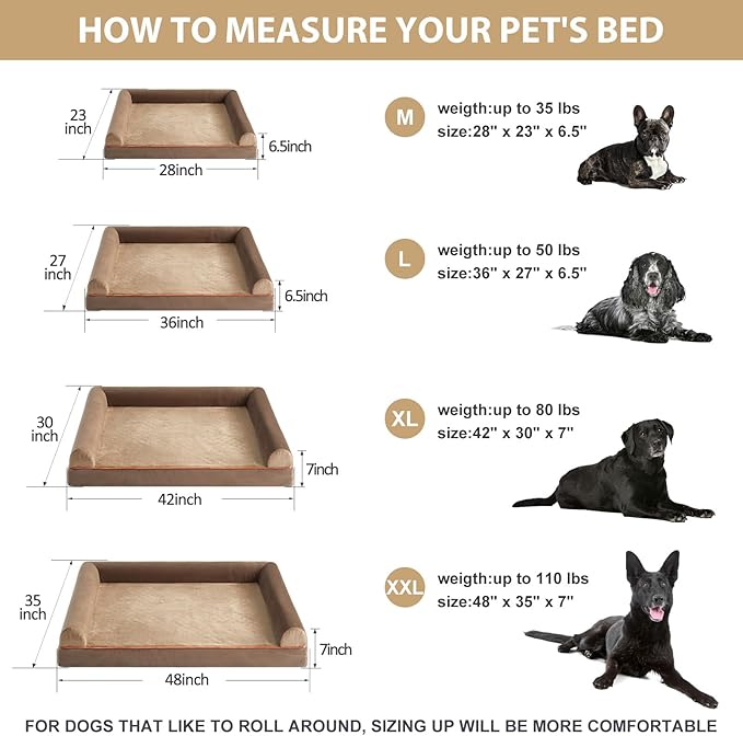 BFPETHOME Washable Large Dog Bed, Big Couch Bed with Removable Washable Cover, Orthopedic Egg-Crate Foam &amp; Waterproof Lining