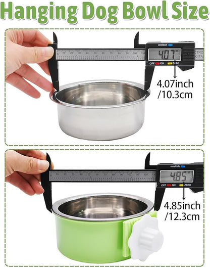 kathson Crate Dog Bowl, Removable Stainless Steel Hanging Pet Kennel Cage Bowl Food &amp; Water Feeder Coop Cup for Puppy, Cat, Rabbit,Guinea Pigs 2pcs (Blue,Green)