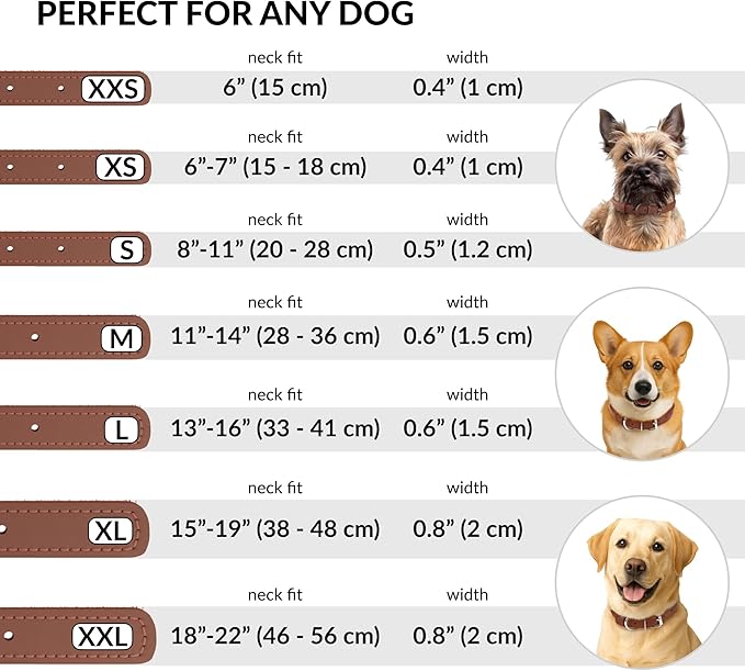 CollarDirect Rolled Leather Dog Collar, Soft Padded Round Puppy Collar, Handmade Genuine Leather Collar Dog Small Large Cat Collars 13 Colors (15-19 Inch, Cinnamon Textured)