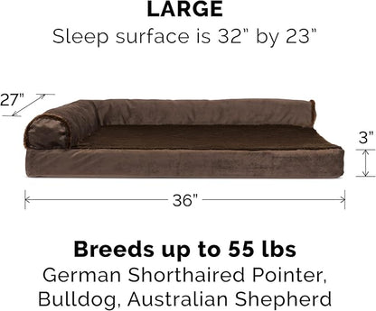Furhaven Cooling Gel Dog Bed for Large/Medium Dogs w/ Removable Bolsters &amp; Washable Cover, For Dogs Up to 55 lbs - Plush &amp; Velvet L Shaped Chaise - Sable Brown, Large