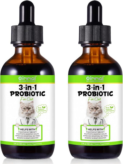 3-in-1 Probiotics for Cats(Pack of 2) with Digestive Enzymes &amp; Prebiotics – Supports Gut Health, Immune System &amp; Diarrhea Relief – 2 x 60ml for Cats of All Ages