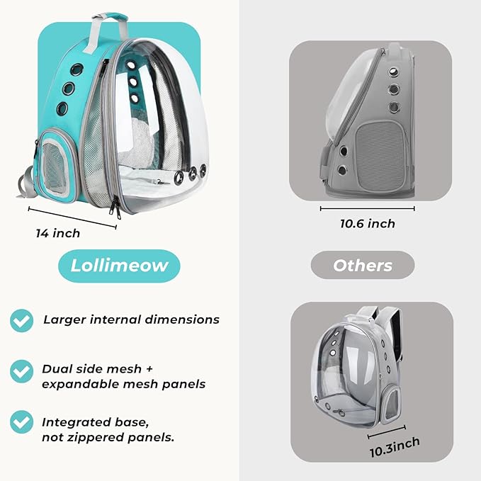 Lollimeow Cat Carrier Backpack, Bubble Expandable Backpack Carrier, Pets and Small Dogs,Airline-Approved, Designed for Travel, Hiking, Walking &amp; Outdoor Use (Front Expandable-Green)