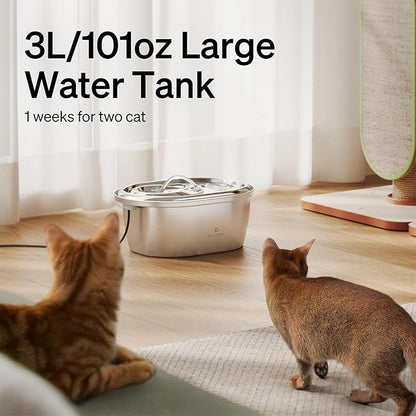 PETLIBRO Stainless Steel Cat Water Fountain, 101oz/3L Pet Water Fountain for Cats Inside, Food-Grade Dog Water Fountain, Automatic Water Dispenser with 4 Filters &amp; 4 Sponges
