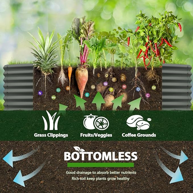 A ANLEOLIFE 6X3X2 ft Galvanized Raised Garden Beds Outdoor, Oval Large Metal Deep Root Planter Box for Planting Vegetables Flowers Herb, Anti-Rust &amp; Easy-Setup, Quartz Grey
